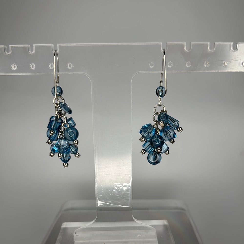 Blue and Silver Cascading Crystal Earrings - Picture 4 of 4